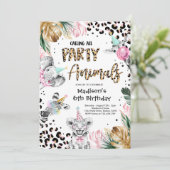 パーティーアニマルズヒョウ印刷ワイルドサファリ誕生日 招待状 (スタンド正面)
