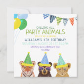 パーティーアニマルズブルー誕生日 招待状 (正面)