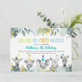 パーティーアニマルズブルー金ゴールドサファリ誕生日 招待状 (スタンド正面)