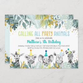 パーティーアニマルズブルー金ゴールドサファリ誕生日 招待状