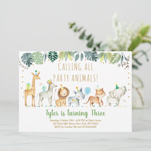 パーティーアニマルズボーイサファリ誕生日 招待状 (スタンド正面)