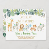 パーティーアニマルズボーイサファリ誕生日 招待状 (正面/裏面)