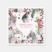 パーティーアニマルズワイルドサファリピンクガールバースデーパーティー スタンダードカクテルナプキン (正面)