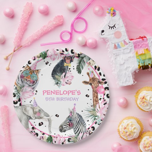 パーティーアニマルズワイルドサファリピンクガールバースデーパーティー ペーパープレート (パーティー)