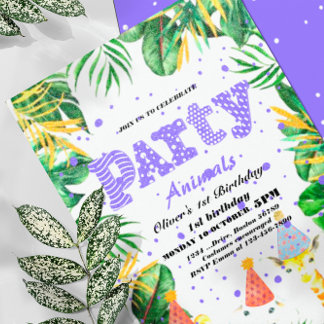 パーティーアニマルズワイルドサファリピンクガールバースデーパーティー 招待状