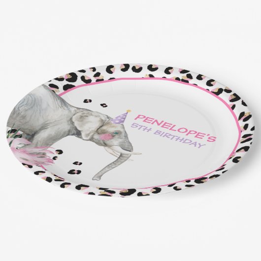 パーティーアニマルズワイルドサファリピンクガール誕生日 ペーパープレート (アングル)