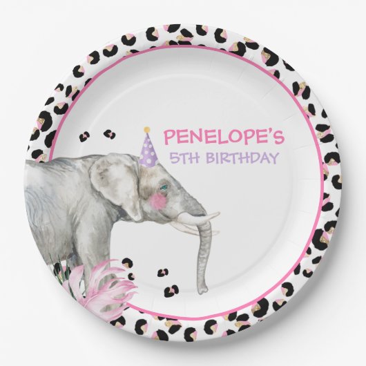 パーティーアニマルズワイルドサファリピンクガール誕生日 ペーパープレート (正面)