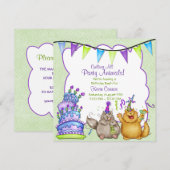 パーティーアニマルズ グリーンバースデー招待状 招待状 (正面/裏面)