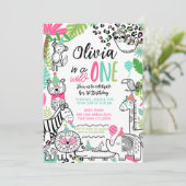 パーティーアニマルズ、ジャングルサファリ 1歳誕生日 招待状 (スタンド正面)