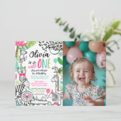 パーティーアニマルズ、ジャングルサファリ 1歳誕生日 招待状 (スタンド正面)