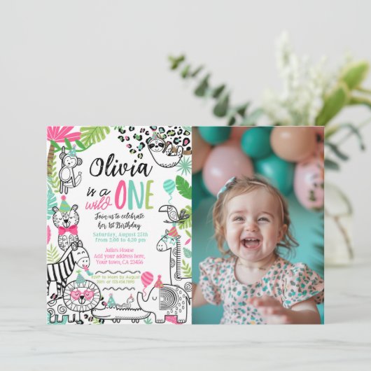 パーティーアニマルズ、ジャングルサファリ 1歳誕生日 招待状 (スタンド正面)
