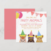 パーティーアニマルズ ピンクの誕生日 招待状 (正面/裏面)