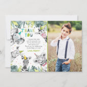 パーティーアニマルズ ボーイ サファリ 動物たちへの感謝カード 招待状 (正面)