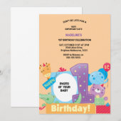 パーティーアニマルズ ワイルドサファリ オレンジ 誕生日パーティー 招待状 (正面/裏面)