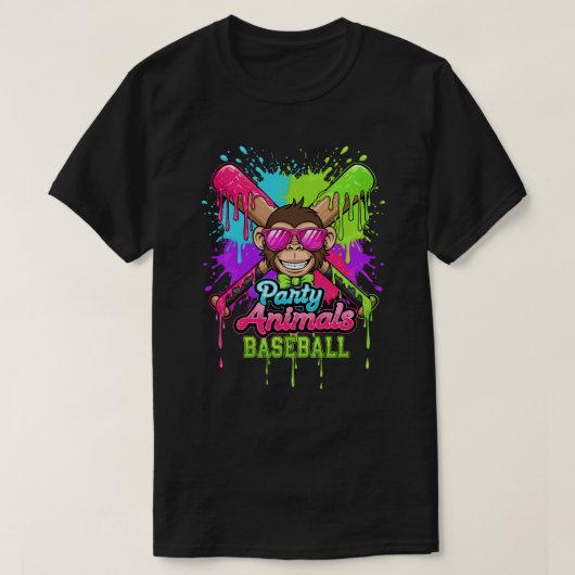 パーティーアニマルズ 野球 おもしろい サル 野球好き Tシャツ (デザイン正面)
