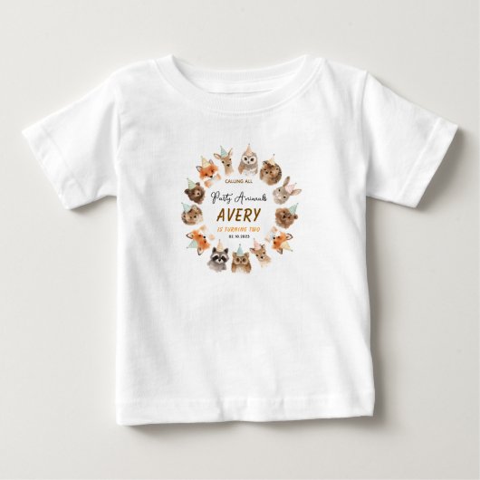 パーティーアニマルズ 2歳の誕生日 | かわいいジャングルの動物 ベビーTシャツ (正面)