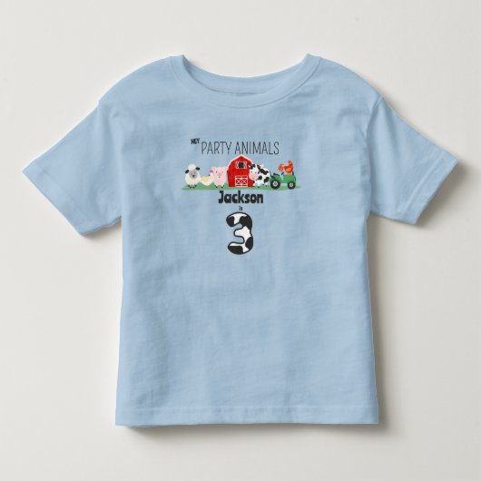 パーティーアニマルズ 3歳の誕生日 農場の動物の誕生日 トドラーTシャツ (正面)