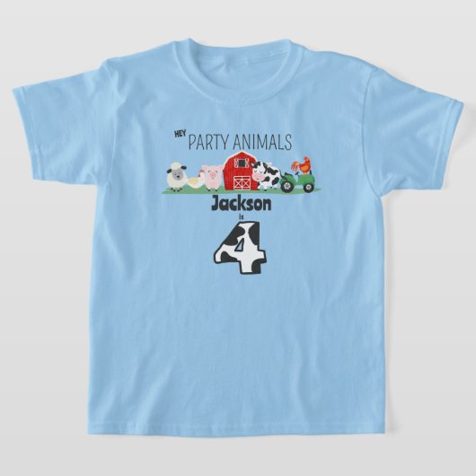 パーティーアニマルズ 4歳の誕生日 ファームアニマルバースデー Tシャツ (レイダウン)