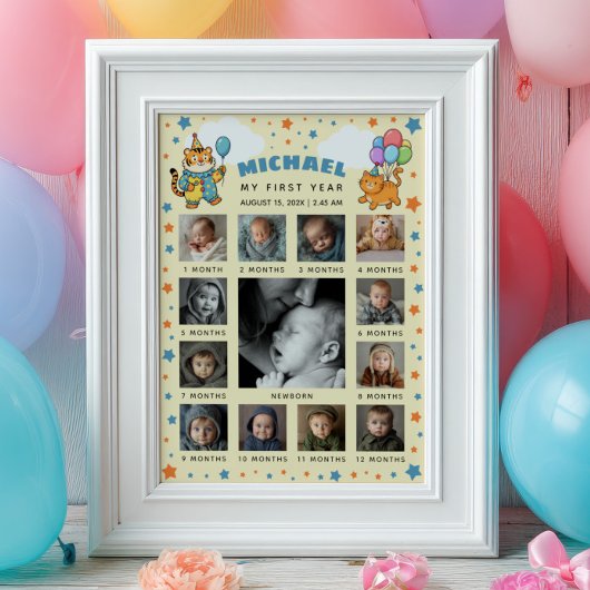 パーティーアニマルズZOO 1歳の誕生日写真タイムライン ポスター