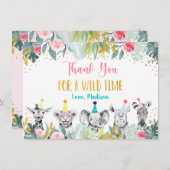 パーティーアニマルピンク金ゴールドサファリ誕生日ありがとう サンキューカード (正面/裏面)