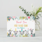 パーティーアニマルピンク金ゴールドサファリ誕生日ありがとう サンキューカード (スタンド正面)