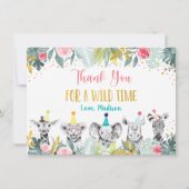 パーティーアニマルピンク金ゴールドサファリ誕生日ありがとう サンキューカード (正面)