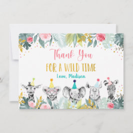 パーティーアニマルピンク金ゴールドサファリ誕生日ありがとう サンキューカード