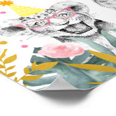 パーティーアニマルピンク金ゴールドサファリ誕生日歓迎 ポスター (角)