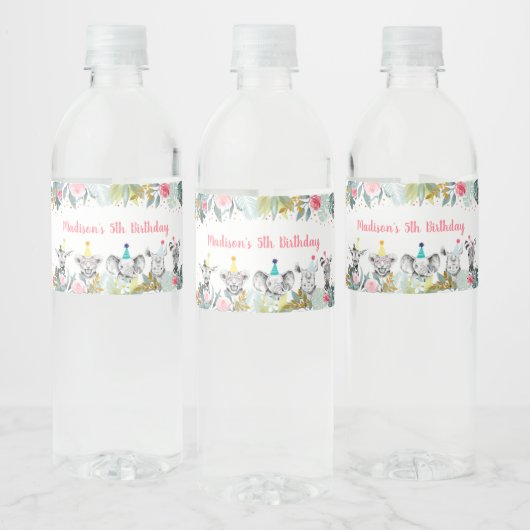 パーティーアニマルピンク金ゴールドサファリ誕生日 ペットボトルラベル (ボトル)