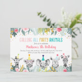 パーティーアニマルピンク金ゴールドサファリ誕生日 招待状 (スタンド正面)