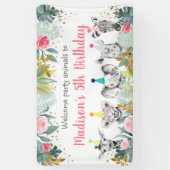 パーティーアニマルピンク金ゴールドサファリ誕生日 横断幕 (縦)