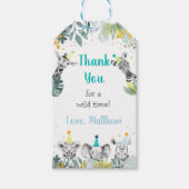 パーティーアニマルブルー金ゴールドサファリ誕生日ありがとう ギフトタグ (正面)