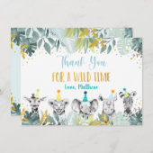 パーティーアニマルブルー金ゴールドサファリ誕生日ありがとう サンキューカード (正面/裏面)