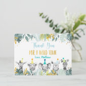 パーティーアニマルブルー金ゴールドサファリ誕生日ありがとう サンキューカード (スタンド正面)