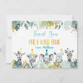 パーティーアニマルブルー金ゴールドサファリ誕生日ありがとう サンキューカード (正面)