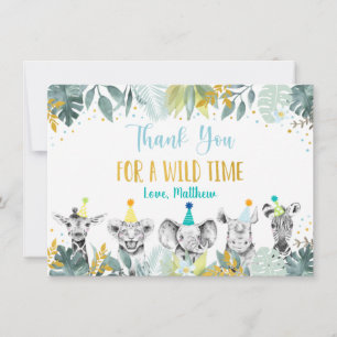 パーティーアニマルブルー金ゴールドサファリ誕生日ありがとう サンキューカード