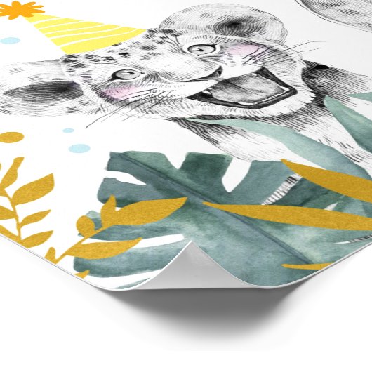 パーティーアニマルブルー金ゴールドサファリ誕生日へようこそ ポスター (角)