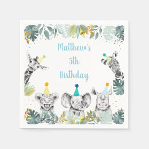 パーティーアニマルブルー金ゴールドサファリ誕生日 スタンダードカクテルナプキン