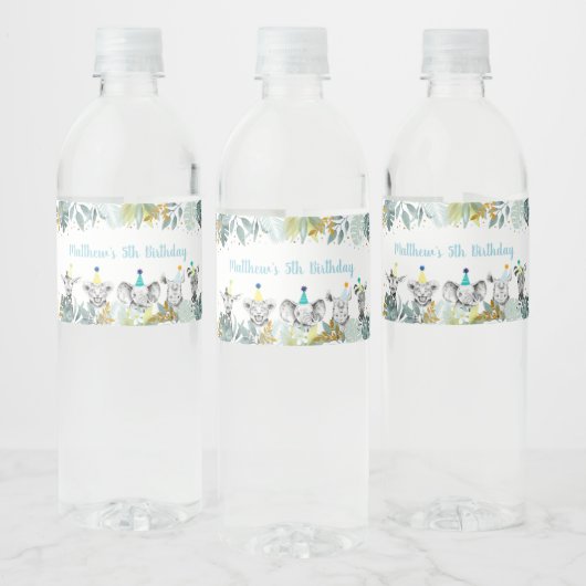 パーティーアニマルブルー金ゴールドサファリ誕生日 ペットボトルラベル (ボトル)