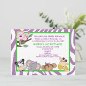 パーティーアニマルベビーガール1stバースデージャングル5x7 招待状 (スタンド正面)