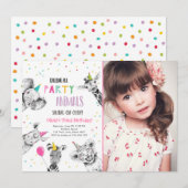 パーティーアニマル女子の大サファリ誕生日パーティーのご招待 招待状 (正面/裏面)