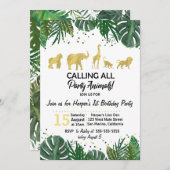 パーティーアニマル サファリ 誕生日またはシャワー招待状 招待状 (正面/裏面)