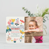 パーティーアニマル 犬と猫の風船 誕生日写真 招待状 (スタンド正面)