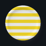パーティーイエローホワイトストライプのモダンテンプレート丸 ペーパープレート<br><div class="desc">黄モダン白スタイリッシュテンプレートストライプラウンド紙プレート。</div>