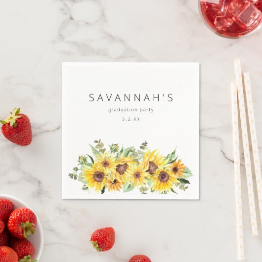 パーティーイベントサンフラワー&ユーカリフローラ名 スタンダードカクテルナプキン (インサイチュ)