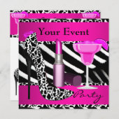 パーティーイベントゼブラシューズホットピンクリップスティック 招待状 (正面/裏面)