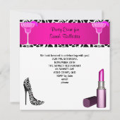 パーティーイベントゼブラシューズホットピンクリップスティック 招待状 (裏面)