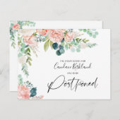 パーティーイベント延期された日付赤面ピンクフローラ 案内ポストカード (正面/裏面)