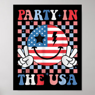 パーティーインザアメリカレトロスマイル顔アメリカ国旗4t ポスター