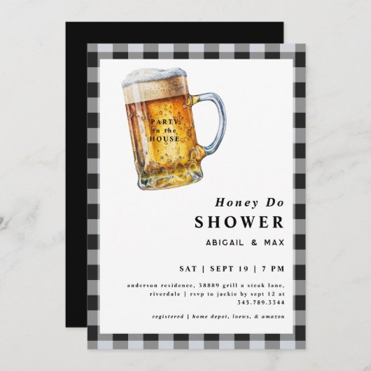 パーティーインハウスハニードカップルズウェディングシャワー 招待状 (正面/裏面)